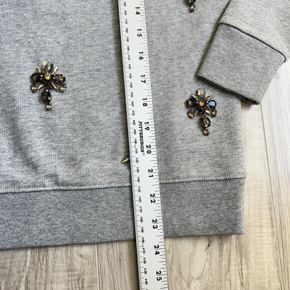 J Crew Women's Crystal Beaded Embellished Print Chandelier Gray Sweatshirt 2XS - Picture 5 of 11